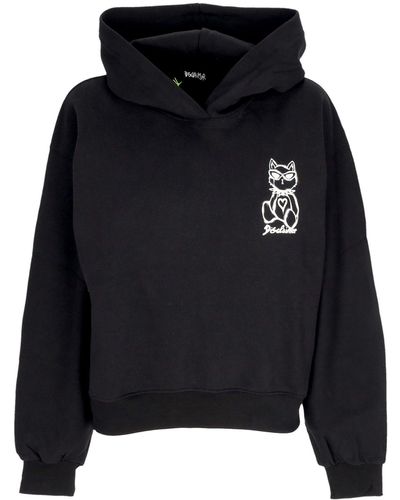 DISCLAIMER 'Lightweight Hooded Sweatshirt W Kitten Hoodie - Black