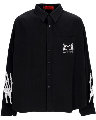 Acupuncture Long Sleeve Shirt Skull Heart Shirt - Black