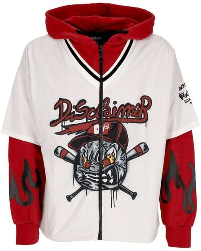 DISCLAIMER 'Lightweight Hooded Zip Sweatshirt Baseball Full-Zip Hoodie Indian/Off - Red