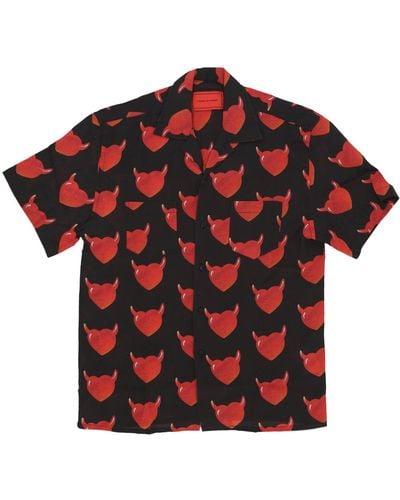 Vision Of Super Aop Hearts Shirt Chemise A Manches Courtes Pour Hommes Noir/Rouge