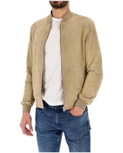 Brian Dales Sand Suede Leather Bomber Style Jacket - Natural