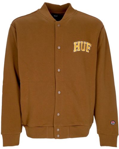 Huf Leichtes College-Sweatshirt Fur Herren, Sportlicher Cardigan Aus Gummi - Braun