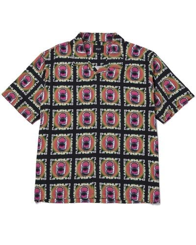Huf Short Sleeve Shirt Pop Top Rayon Woven Shirt X Pleasures - Black