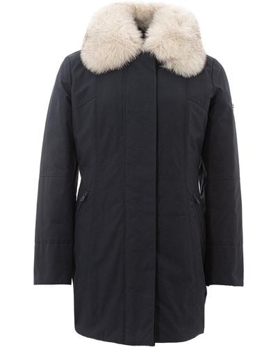 Peuterey Technical Trench Coat With Fur Collar - Black