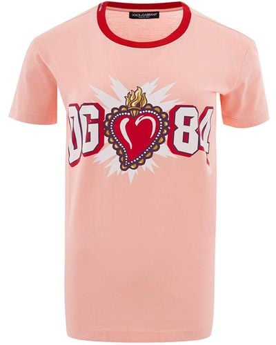Dolce & Gabbana Rosa baumwoll t-shirt mit aufgedrucktem logo - Pink