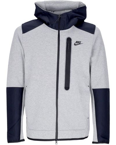 Nike Lightweight Hooded Zip Sweatshirt Tech Fleece Overlay Full Zip Dk Heather - Blue