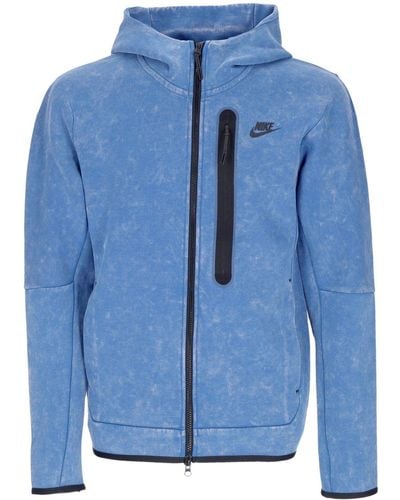 Nike Lightweight Sweatshirt With Hood Zip Sportswear Tech Fleece Wash Full-Zip Hoodie Dk Marina - Blue