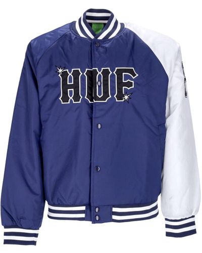 Huf Bomber Jacket Satin Baseball Jacket - Blue