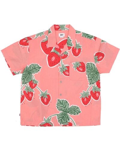 Obey Herren Kurzarmhemd Jumbo Berries Webhemd Flamingo Multi - Pink