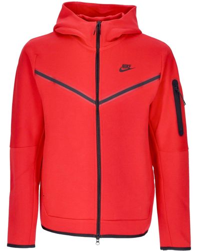 Nike Lightweight Hooded Sweatshirt With Zip Sportswear Tech Fleece Hoodie College - Red