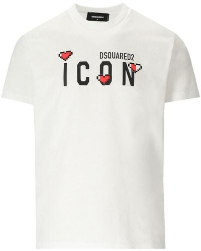 DSquared² T-shirt icon heart pixel blanc