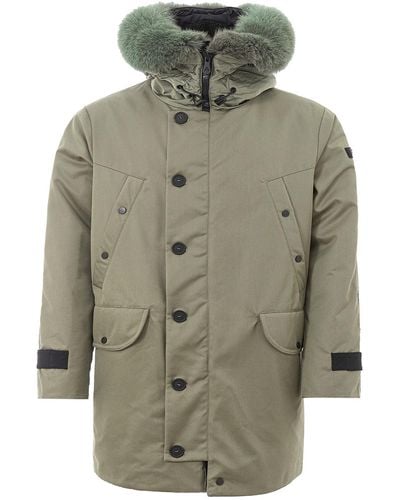 Peuterey Hooded Padded Jacket With Fur Collar - Gray