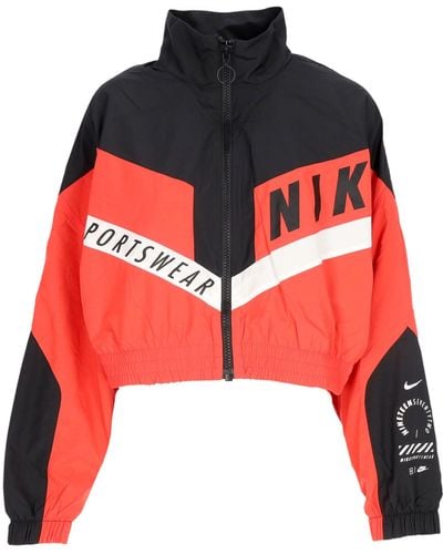 Nike Kurze Trainingsjacke Fur Damen W Sportswear Woven Jacket Lt Crimson/Schwarz/Schwarz - Rot