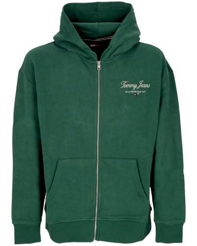 Tommy Hilfiger Sweat A Capuche Zippe Relaxed Luxe Pour Hommes Court - Vert
