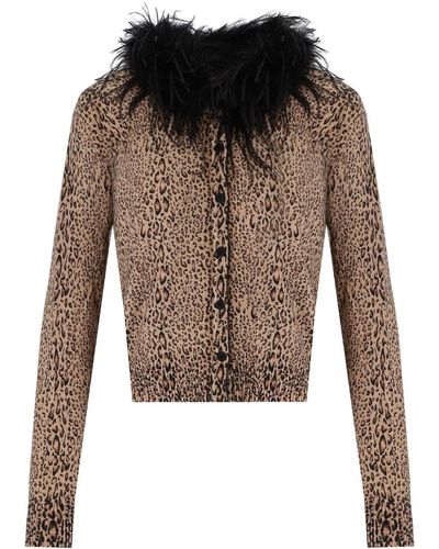 Twin Set Animal Print Cardigan With Feathers - Brown