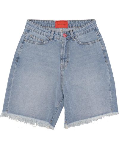 Vision Of Super Kurze Herren-Jeans, Bedrucktes Logo Und Flammen-Patch-Shorts Aus Blauem Denim