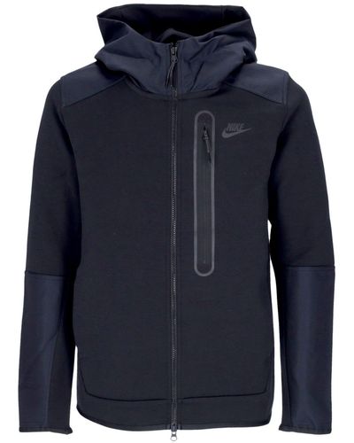 Nike Lightweight Hooded Zip Sweatshirt Tech Fleece Overlay Full Zip - Blue