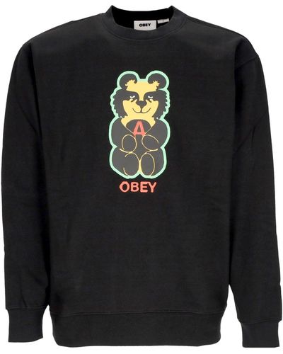 Obey Bear Icon Premium Crew Fleece Herren-Sweatshirt Mit Rundhalsausschnitt, Schwarz