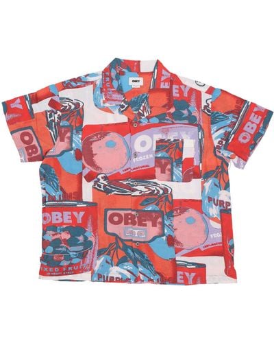 Obey Fruit Cans Woven Herren Kurzarmhemd Lily Multi - Rot