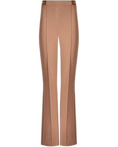 Elisabetta Franchi Pantalon palazzo nude avec logo - Marron