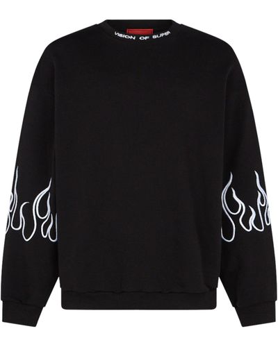 Vision Of Super 'Lightweight Crewneck Sweatshirt Embroidered Flames Crewneck - Black