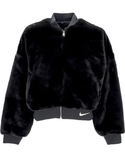 Nike Damen Fur W Sportswear Wende-Bomberjacke Aus Kunstpelz Schwarz/Kokosnussmilch