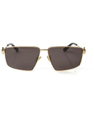 Bottega Veneta Squared Gold Metal Sunglasses - Gray