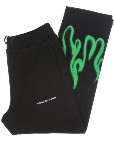 Vision Of Super Lightweight 'Tracksuit Pants Spray Flames Pants - Green