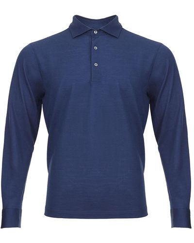 Gran Sasso Langarmeliges Poloshirt Aus Wolle Von - Blau