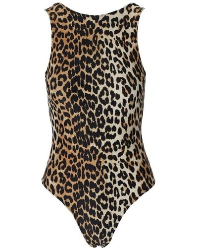 Ganni Leopard-print Swimsuit - Black