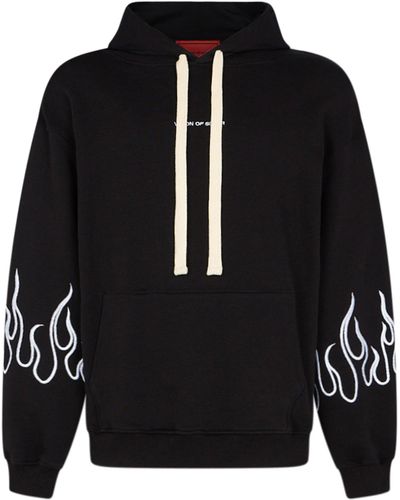 Vision Of Super Lightweight Hooded Sweatshirt Embroidered Flames Hoodie - Black