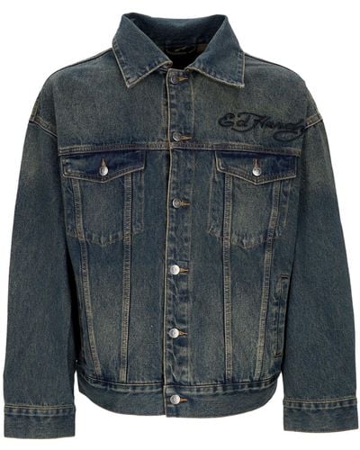 Ed Hardy 'Jeans Jacket Abstract United Dreams Oversized Denim Jacket - Blue