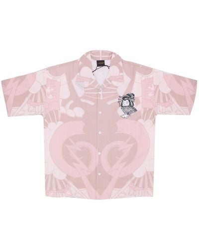 Ed Hardy Short Sleeve Shirt Geisha Fan Camp Shirt/Dusty - Pink