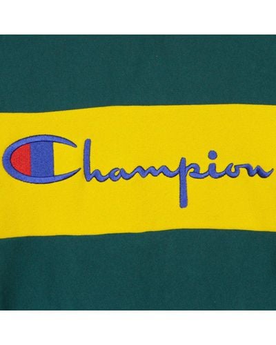 Champion Farbblock-Sweatshirt Mit Kangurutasche Und Umgekehrtem Webmuster Fur Herren, Rundhalsausschnitt, Grun/Gelb