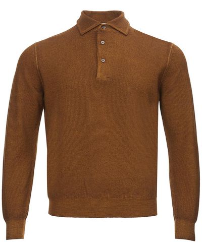 Gran Sasso Vintage Wolle Langarm-Poloshirt - Braun