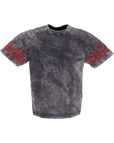 Vision Of Super Besticktes Flames Tee Herren T-Shirt Grau/Rot