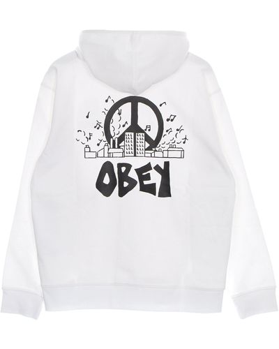 Obey City Block Premium Herren-Sweatshirt Mit Kapuze, Leicht, French Terry, Weib - Weiß