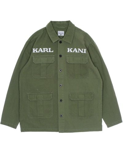 Karlkani Coach Jacket Retro Washed Utility Shirt Jacket - Green