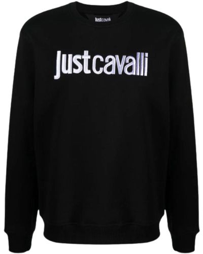 Just Cavalli Logo-embroidered Cotton Sweatshirt - Black