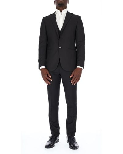 Corneliani 838z25-9160093 Single-breasted Wool Suit And Mohair Navy - Black
