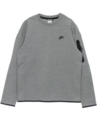 Nike Lightweight Crewneck Sweatshirt Sportswear Tech Fleece Dk Heather - Gray