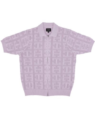 Huf 'Short Sleeve Polo Monogram Jacquard Zip Sweater - Purple