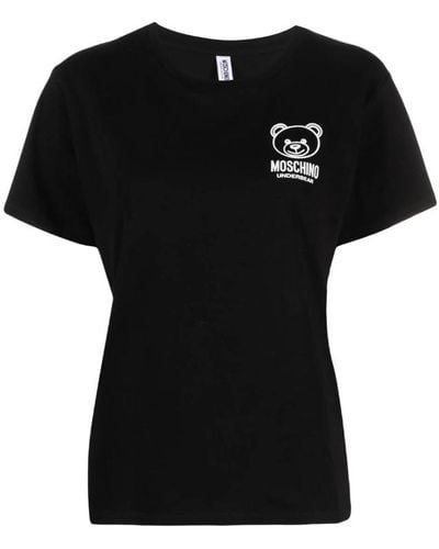 Moschino T-shirt en coton stretch à logo appliqué - Noir