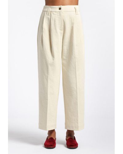 Momoní Pants With Double High Waist Peces - Natural