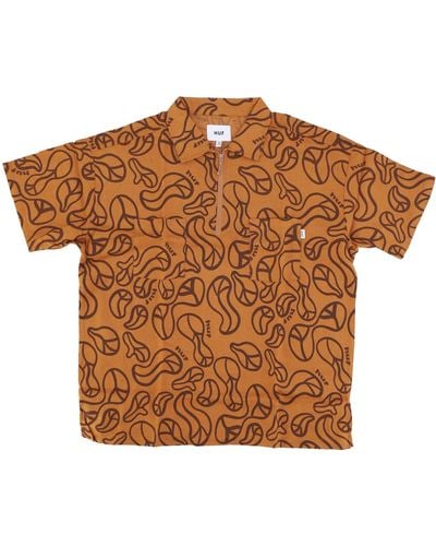 Huf Short Sleeve Shirt Groovy Zip Work Shirt Burnt - Brown