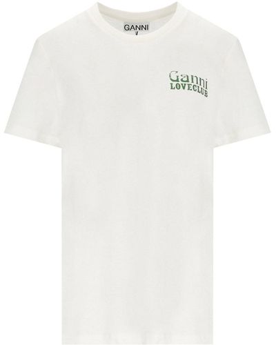 Ganni T-shirt relaxed loveclub crème - Blanc