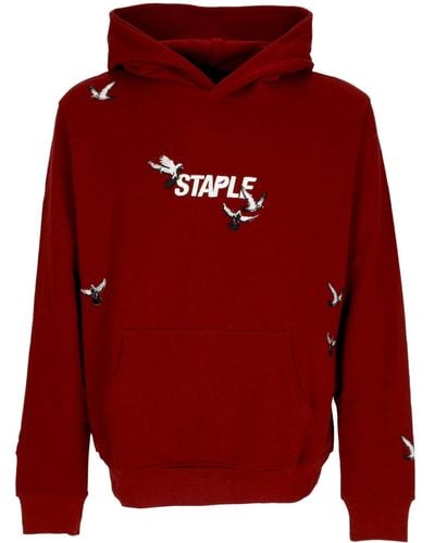 Staple Lightweight Hooded Sweatshirt Flock Logo Hoodie - Red