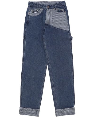 Karlkani Jeans Og Stripe Block Denim Baggy Workwear Pants - Blue