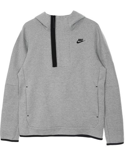Nike Leichtes Herren-Sweatshirt Mit Kapuze M Sportswear Tech Fleece Half Zip Hoodie Dk Heather/Schwarz - Grau