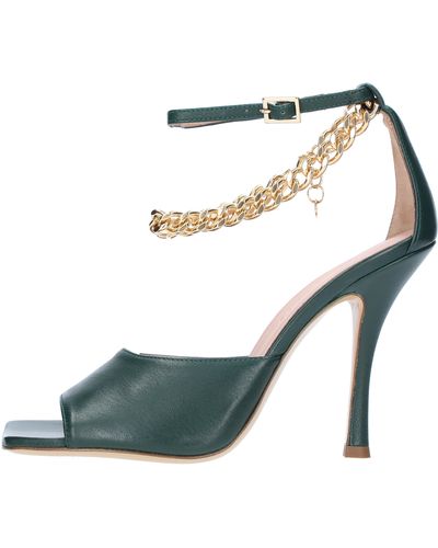 ILIO SMERALDO Womens Beige Chain Ankle Strap Cher Square Toe Stiletto Buckle Leather Heeled